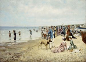En dag på stranden, 1885 av Owen Dalziel