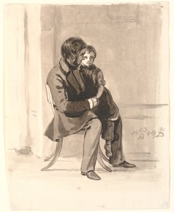 Johan Thomas Lundbye med Olympia Freund i knät. av P.C. Skovgaard