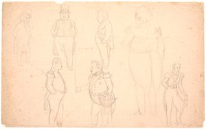 Karikatyr av bl.a. SOM. Ørsted, Frederik VII, Christian VIII och troligen Frederik VI. av P.C. Skovgaard