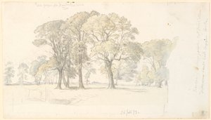 Parti från Jægersborgs djurpark med fristående träd. av P.C. Skovgaard