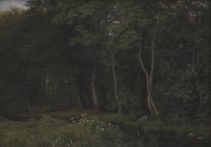 Skymningsmiljö i en skog nära Iselingen Manor, Zeeland av P.C. Skovgaard