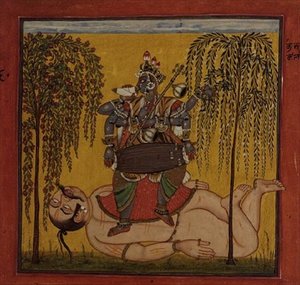 63.1147 Bhadrakali, från en tantrisk text, Basohli, Himachal Pradesh av Pahari School