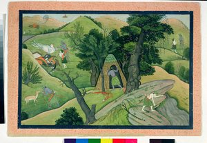 74.73 Rama och Lakshmana vandrar på jakt efter Sita, från Ramayana, Kangra, Himachal Pradesh, 1780