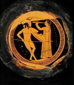 Krigsdans, ackompanjerad av en flöjtist ... av Painter Eucharides