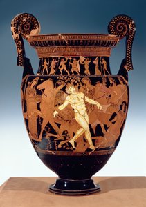 Attisk volutkrater med röd figur som visar bronsjättens död Talos (keramik) (för detaljer se 85071) av Painter Talos