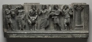 Babylonian Relief, Pakistan, Gandhara, Buner Area, Early Cushion Period (Ed 1-3to) (Schist) av Pakistani School