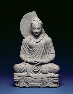 Sittande Buddha, Gandhara, 1:a-3:e århundradet e.Kr. (skifer)