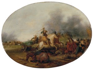 En kavalleristrid med en fallen häst, 1637