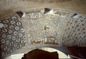 Tidig kristen konst: skördeplats. Detalj av mosaik 300-talet av Paleo Christian