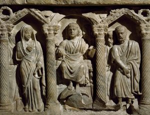 Tidig kristen sarkofag även känd som Sarcophagus of Blessed Giles, marmor, Oratory of San Bernardino, Perugia, Umbrien, Detail, Italien, 300-talet