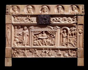 Relikvieskrin med reliefer som föreställer scener av gamla testamentet. Från klostret Santa Giulia, 300-talet av Paleo Christian