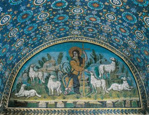 Den gode herden, mosaik av ramen ovanför ingångsdörren till Mausoleum of Galla Placidia, c425 (mosaik)