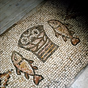 Fiskarnas och brödens mirakel, mosaik 4:e eller 5:e århundradet av Paleo Christian