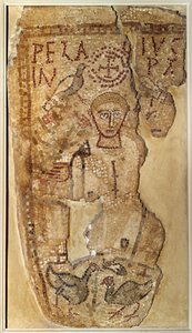 Paleochretisk antikvitet: "" Representation av asketmunken Pelage (eller Pelagius) (350-420)"" Begravningsmosaik från Tunisien. Paris, Louvren