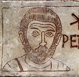 Representation av St. Peter. Paleokristen graffito från Aquileia. 1:a århundradet e.Kr. Aquileia, Paleochristian National Museum
