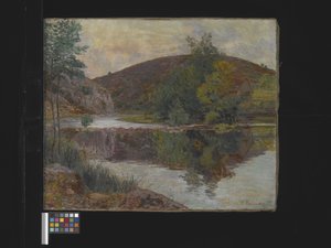 River Landscape, okänt datum (olja på duk) av Palma Daillion d