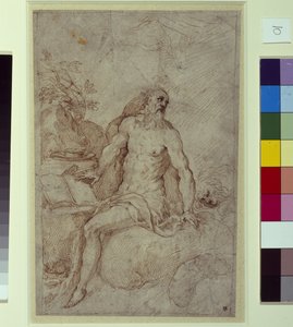 Skiss, möjligen St. Hieronymus (penna och bläck på papper) av Palma Il Giovane