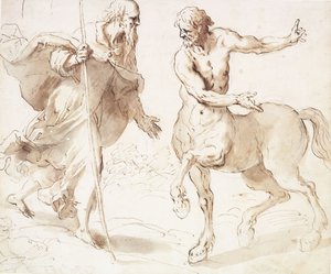 Saint Anthony Abbot frågar kentauren vägen,