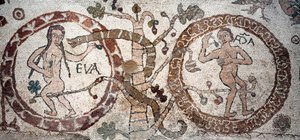Adams och Evas frestelse Mosaik av Pantaleone, präst och mosaist. 1163-1166. Centralskeppet i katedralen i Otranto (Otranto), Italien av Pantaleon Pantaleon