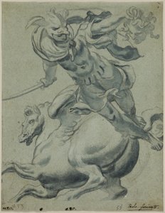 Perseus håller Medusas huvud, med Pegasus i bakgrunden av Paolo Farinati