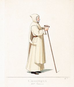 Prästdräkt: en kartusisk munk, orden av Saint Bruno
