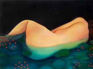 Nightswimming, 2019 (olja på träpanel)