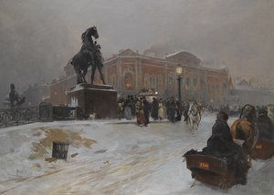Anichkovbron på Nevsky Prospekt i skymningen
