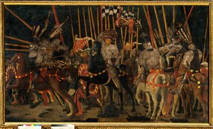 Slaget vid San Romano mellan florentinerna och Sienese den 02/06/1432 (motattacken mot Micheletto da Cotignola). Målning av Paolo di Dono dit Uccello (1397-1475) 1456 sön. 1,8x3,2 m Paris, Louvren. av Paolo Uccello