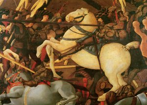 Slaget vid San Romano, detalj av Bernardino della Ciarda vek av sin häst, ca 1456, tempera på panel
