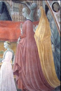 Jungfruns födelse, detalj som visar kvinnorna i donatorfamiljen, från antagandets kapell av Paolo Uccello