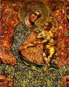 Madonna och barn tronade med två änglar av Paolo Veneziano
