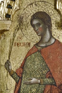 St Thecla, detalj från 1630100 Polyptyk av korsfästelsen med heliga