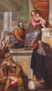 Den heliga familjen med St. Johannes Döparen, St. Anthony Abbot och St. Catherine, 1551 av Paolo Veronese