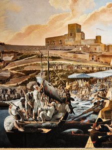 Tonfisken Mattanza i Solanto i närvaro av kungafamiljen av Paolo de Albertis