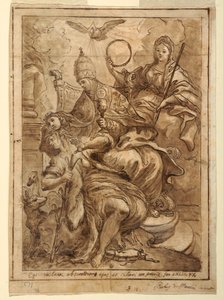 Teckning, Kyrkan triumferar över falskheten, ca 1700