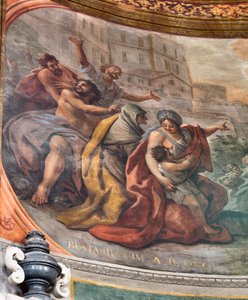 Fresker av Paolo de Matteis daterade 1714 på valvet och på trumman, som skildrar helgonets liv, San Cataldo-kapellet i katedralen, Taranto, Italien (foto) av Paolo di Matteis