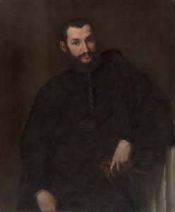 Porträtt av en man (med ett fragment av antik kolumn) av Paris Bordone