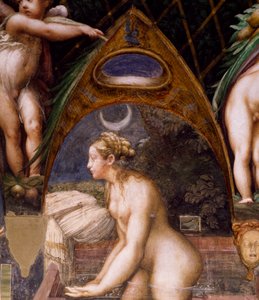 Diana dyker in i våren, från Myth of Diana and Actaeon av Parmigianino