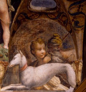 Hund och jägare, från Myth of Diana and Actaeon av Parmigianino