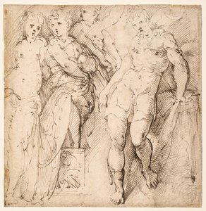 Fyra figurstudier (recto) av Parmigianino