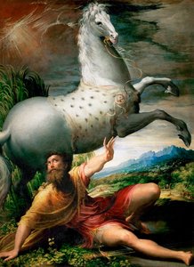 "The Conversion of Saint Paul on the Road to Damaskus" Målning av Girolamo Francesco Maria Mazzola eller Mazzuoli dit il Parmigianino med smeknamnet The Parmesan (1503-1540) ca 1528 Art History Museum, Wien av Parmigianino