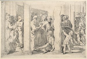 De heliga Peter och Johannes botar den lame mannen vid den gyllene porten av Parmigianino