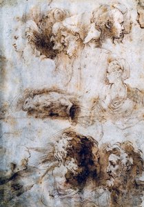 Studie för en död mus, manliga och kvinnliga profiler av Parmigianino
