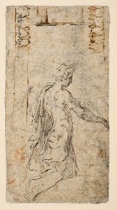 Studie av en ung man som knäböjer (verso) av Parmigianino