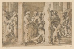 De heliga Petrus och Johannes botar en halt man av Parmigianino (attributed to)