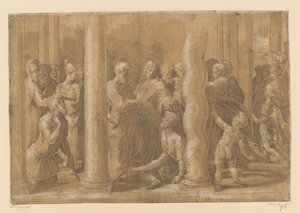 De heliga Petrus och Johannes botar en förlamad person av Parmigianino (attributed to)