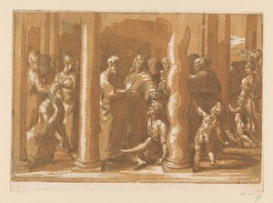 De heliga Petrus och Johannes botar en halt man av Parmigianino (attributed to)