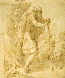 Gammal herde som lutar sig mot en stav av Parmigianino