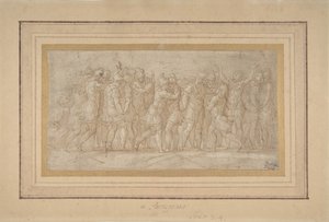 Romerska eller grekiska krigare som firar efter en seger., 1503-40. av Parmigianino