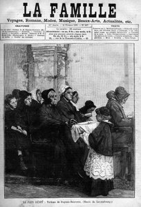 Brödbeniten, graverad från 1888 efter målningen av Dagnan-Bouveret. Omslag till 1888 års tidning "La famille". av Pascal Adolphe Jean Dagnan Bouveret